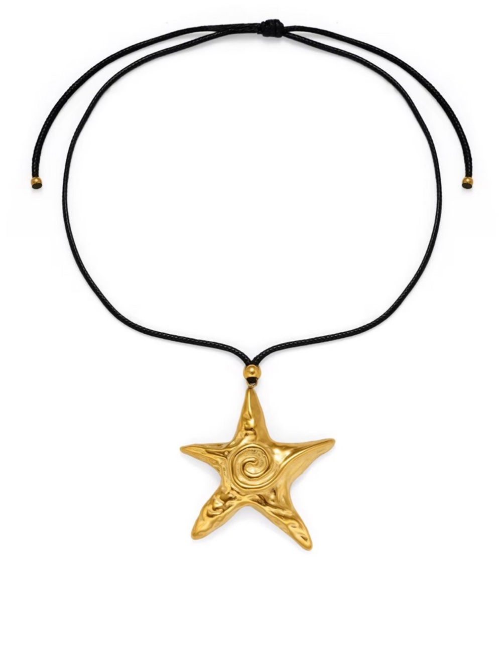 Gold Starfish Pendant on Black Adjustable Cord
